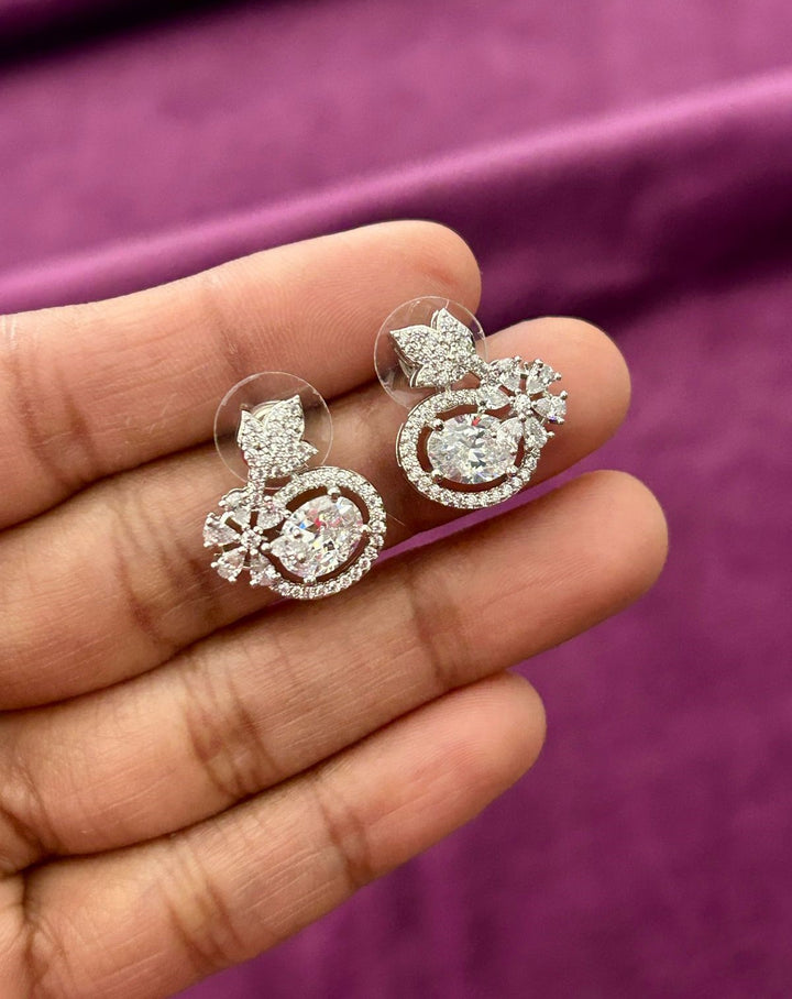 Butterfly Floral CZ Designer Stud Earrings – Silver Finish | 6 Colour Variants