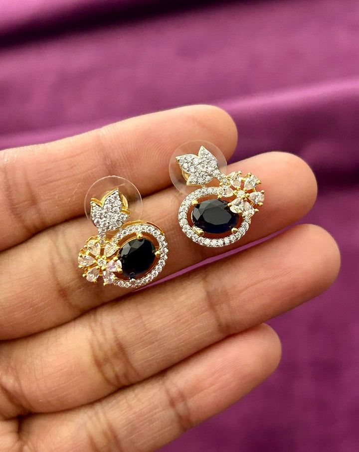 Butterfly Floral CZ Designer Stud Earrings – Gold Finish | White, Green, Blue & Ruby