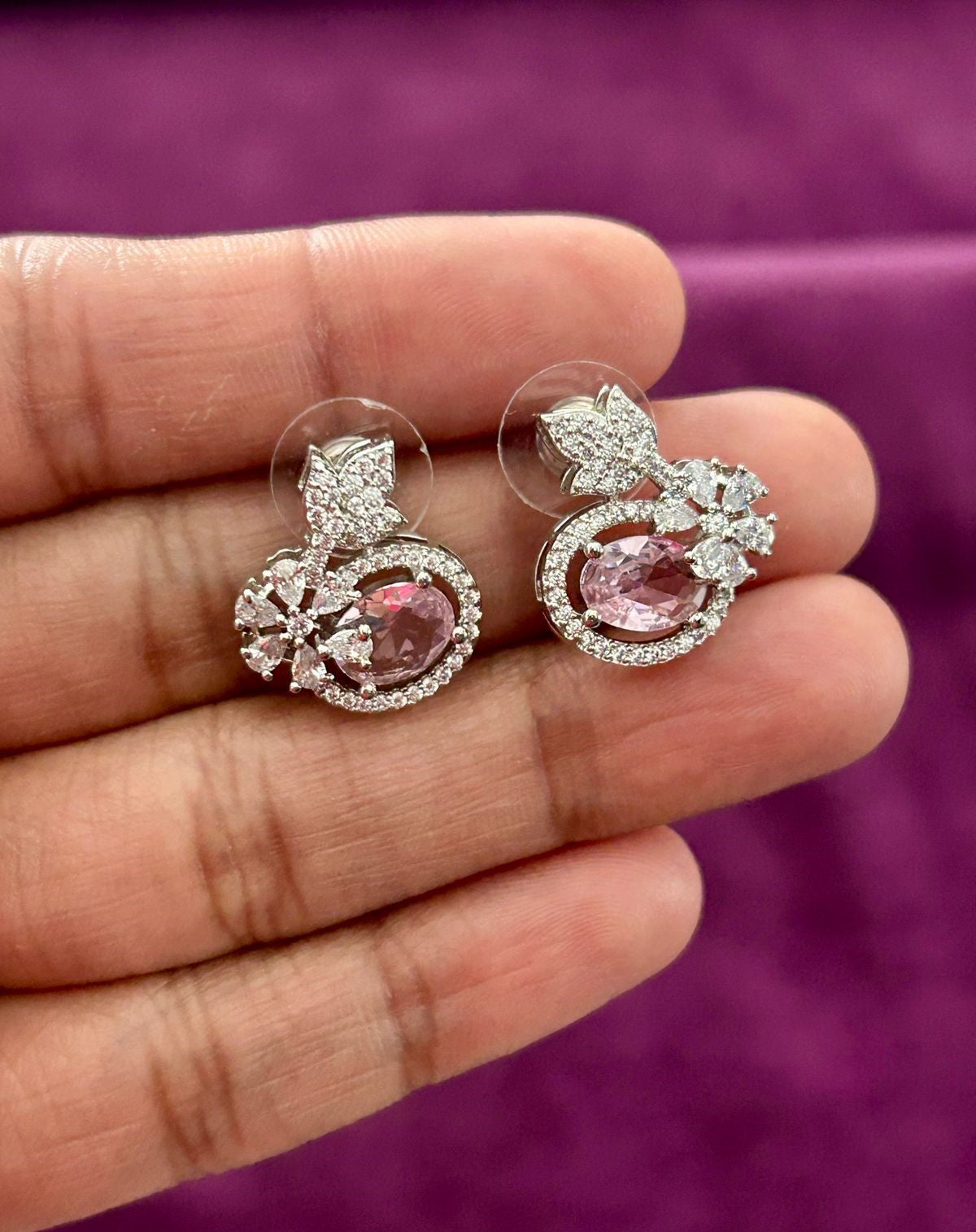 Butterfly Floral CZ Designer Stud Earrings – Silver Finish | 10 Colour Variants