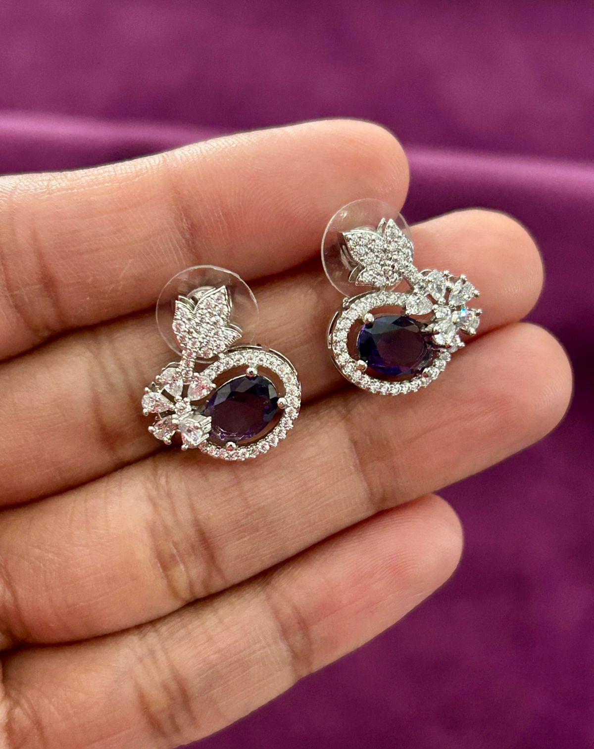 Butterfly Floral CZ Designer Stud Earrings – Silver Finish | 10 Colour Variants