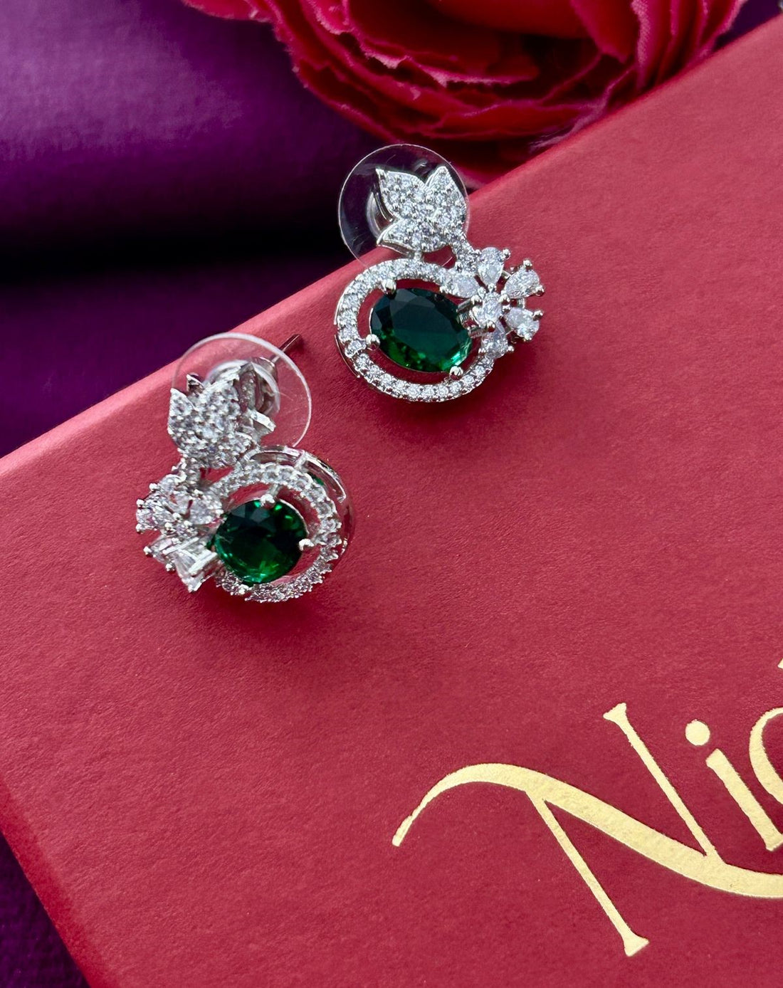 Butterfly Floral CZ Designer Stud Earrings – Silver Finish | 10 Colour Variants