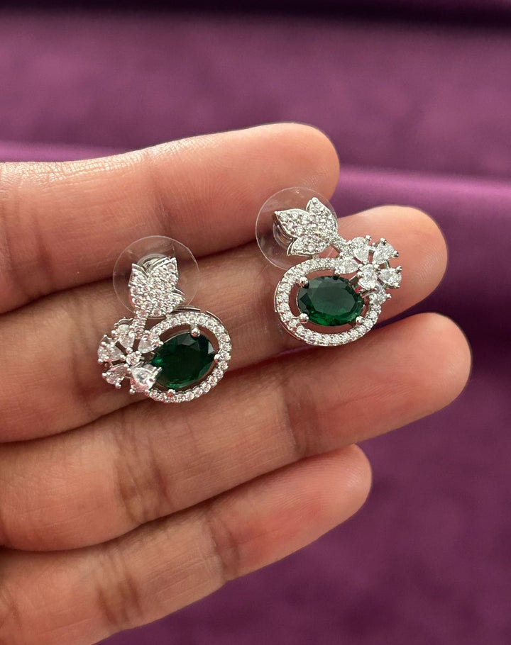 Butterfly Floral CZ Designer Stud Earrings – Silver Finish | 10 Colour Variants