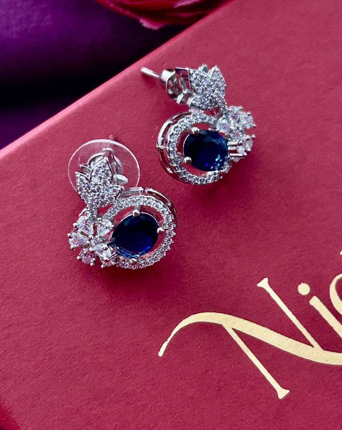 Butterfly Floral CZ Designer Stud Earrings – Silver Finish | 10 Colour Variants