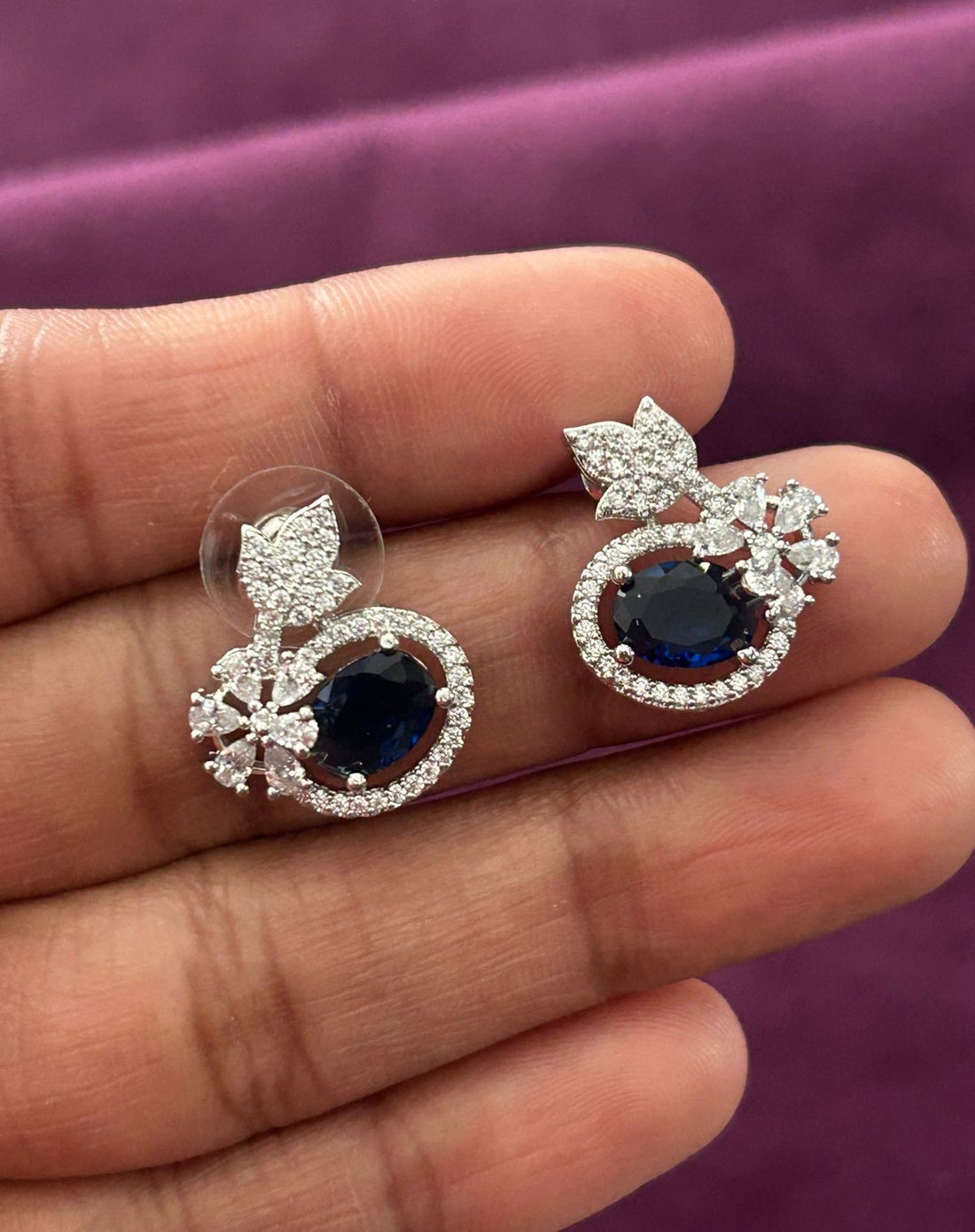 Butterfly Floral CZ Designer Stud Earrings – Silver Finish | 10 Colour Variants