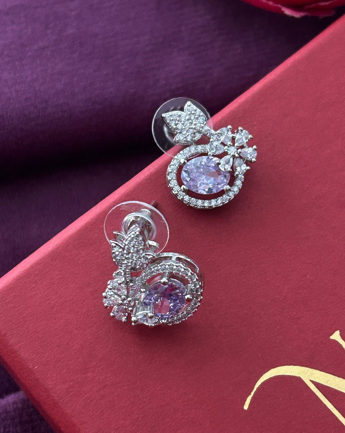 Butterfly Floral CZ Designer Stud Earrings – Silver Finish | 10 Colour Variants