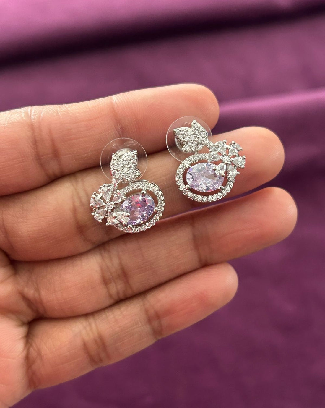 Butterfly Floral CZ Designer Stud Earrings – Silver Finish | 10 Colour Variants