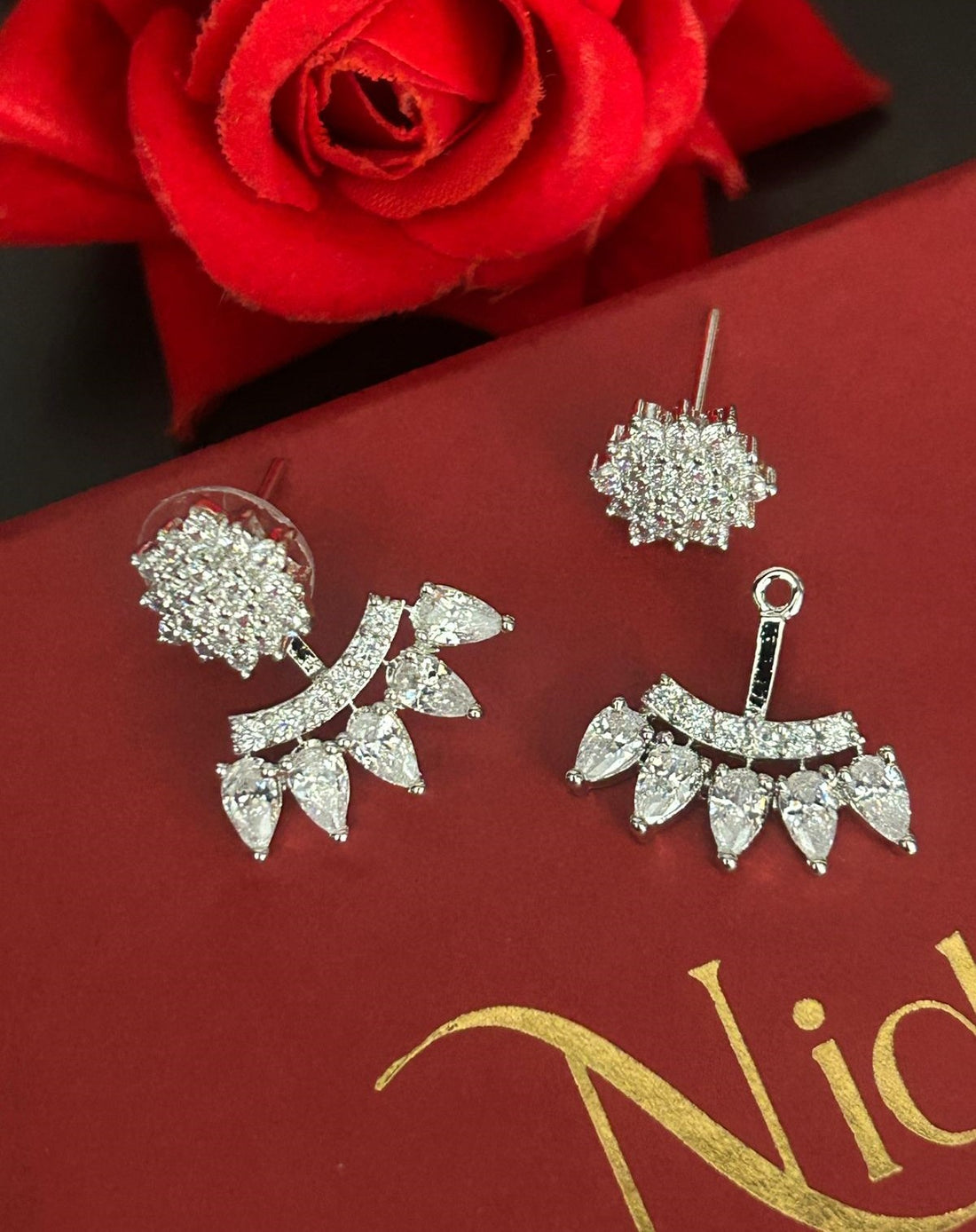 2-Way Convertible CZ Drop Earrings – Gold & Silver Finish