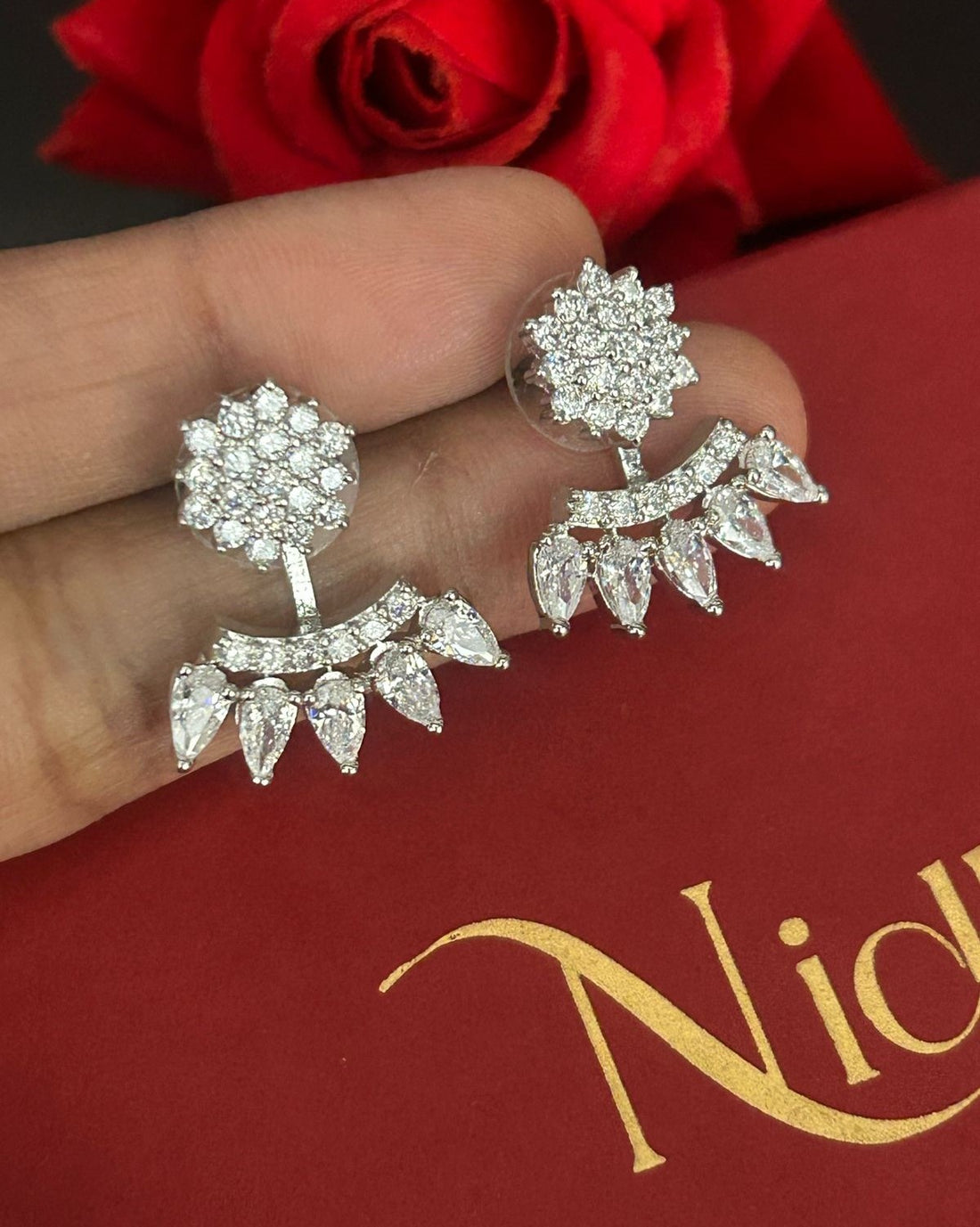 2-Way Convertible CZ Drop Earrings – Gold & Silver Finish