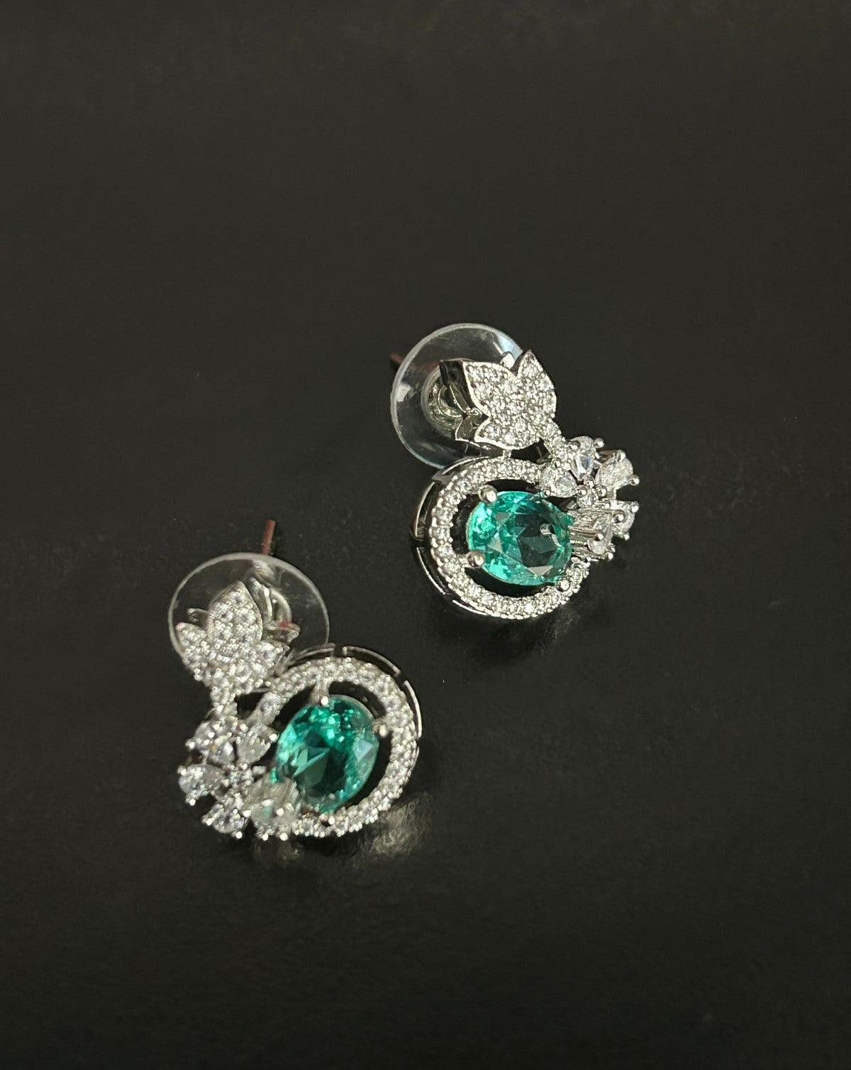 Butterfly Floral CZ Designer Stud Earrings – Silver Finish | 10 Colour Variants