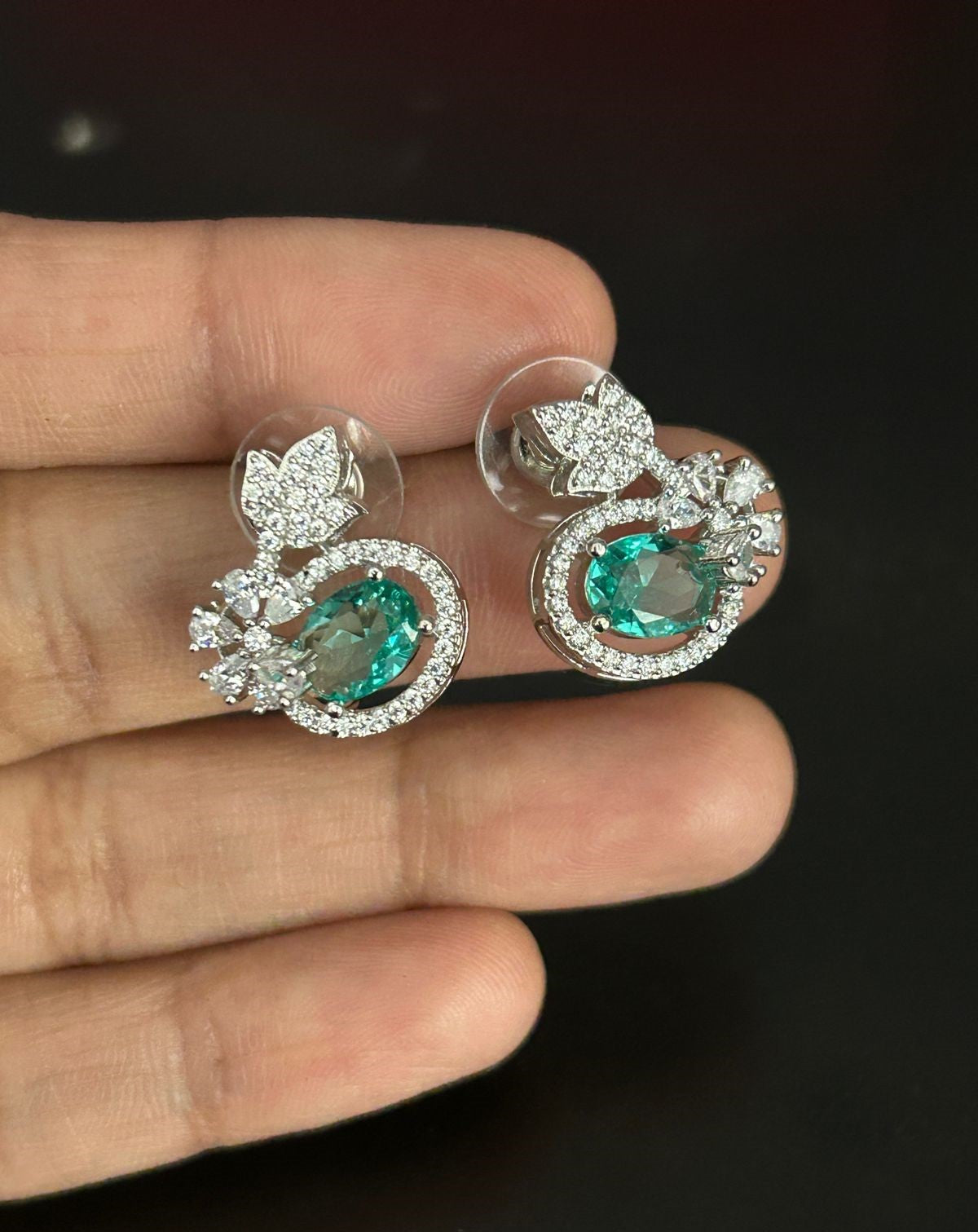 Butterfly Floral CZ Designer Stud Earrings – Silver Finish | 10 Colour Variants