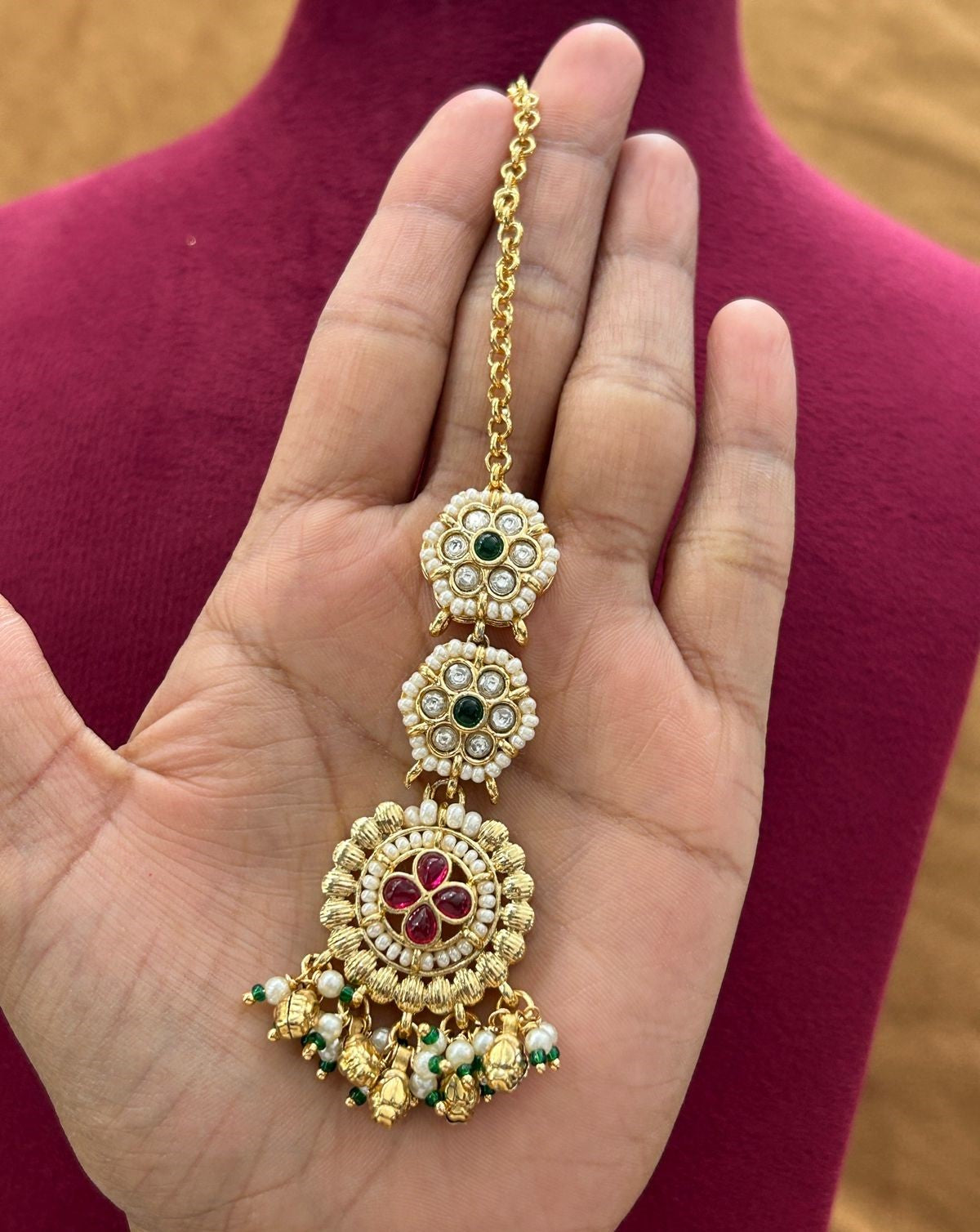 Premium Antique Finish Gold Plated Floral Heritage Necklace Set with Dual Color Variations