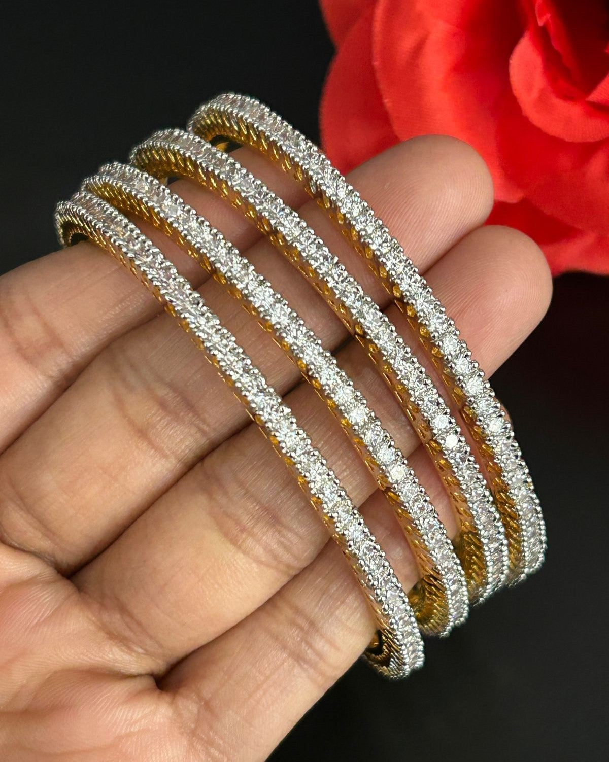 Premium Gold Plated & Silver Plated Diamond Bangles Set of 4