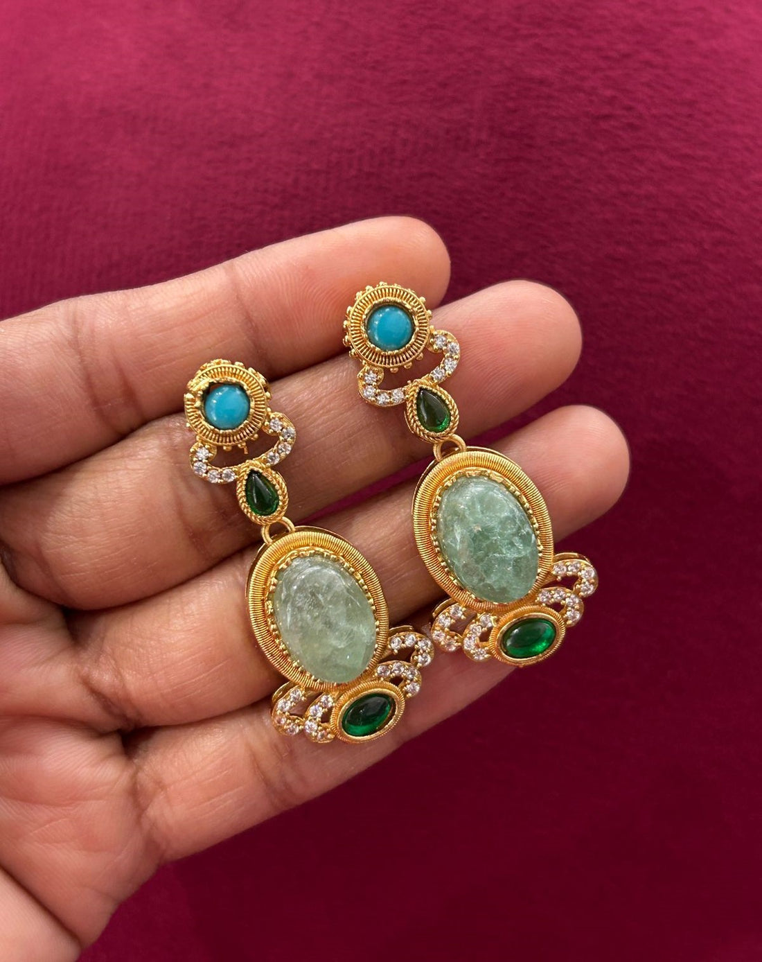 Premium Mint Green and Multicolor Stone Designer Necklace Set with Earrings