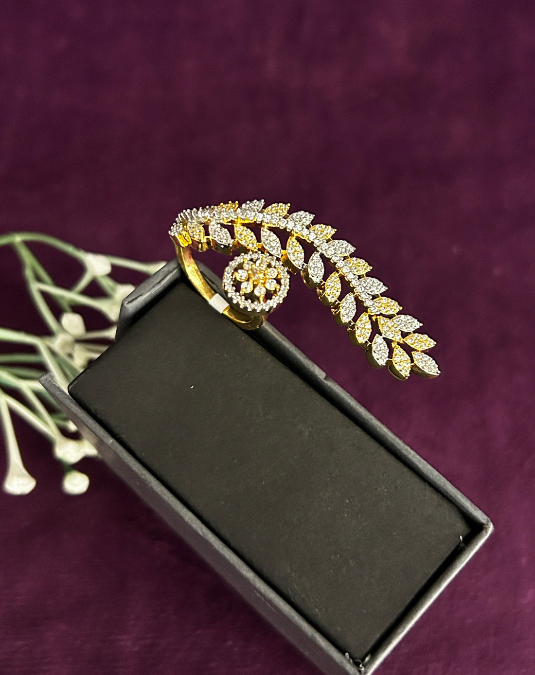 Zyra Leafline Adjustable Vine Statement Ring