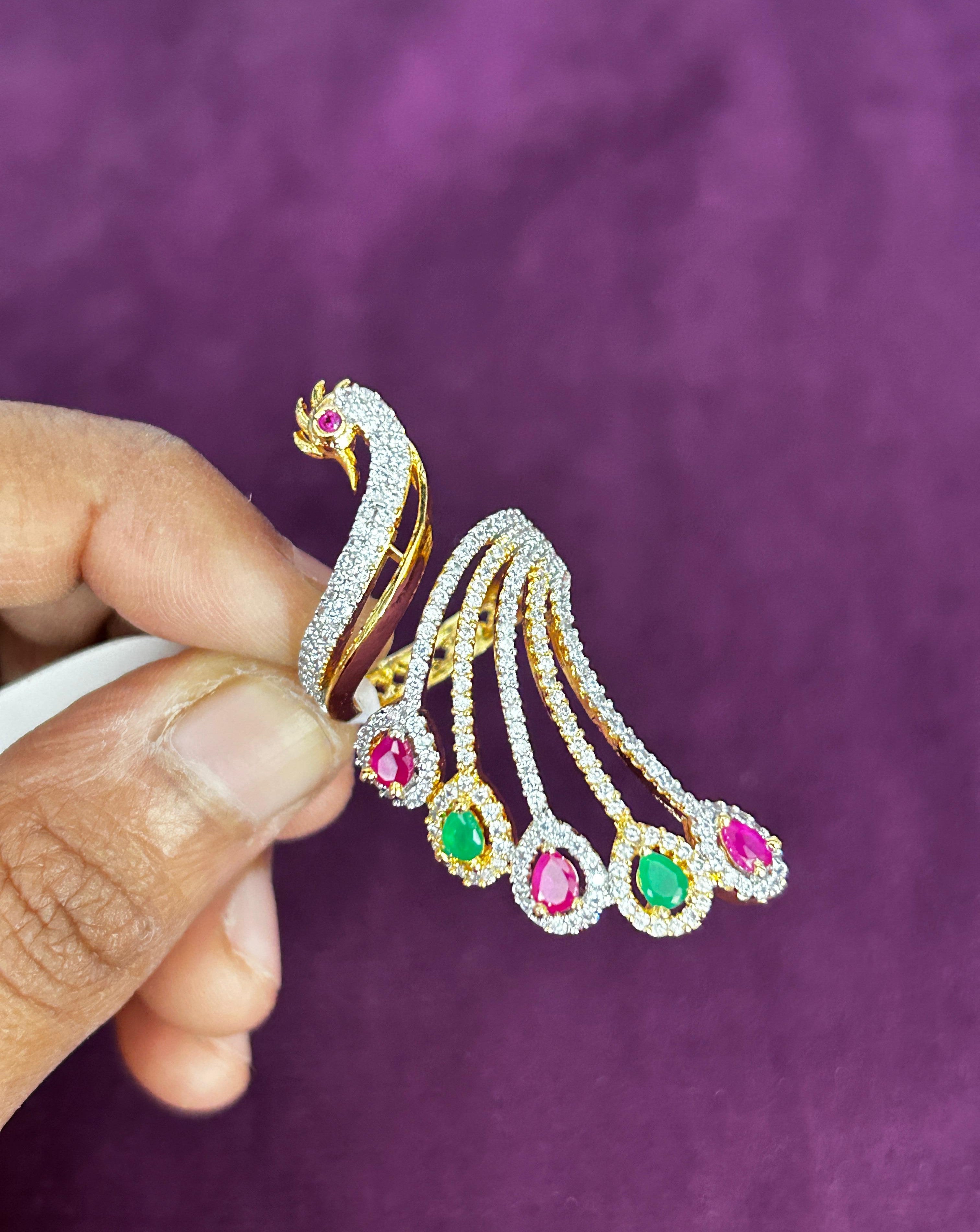 Mayura Grace Adjustable Peacock Statement Ring – Fit for All Fingers