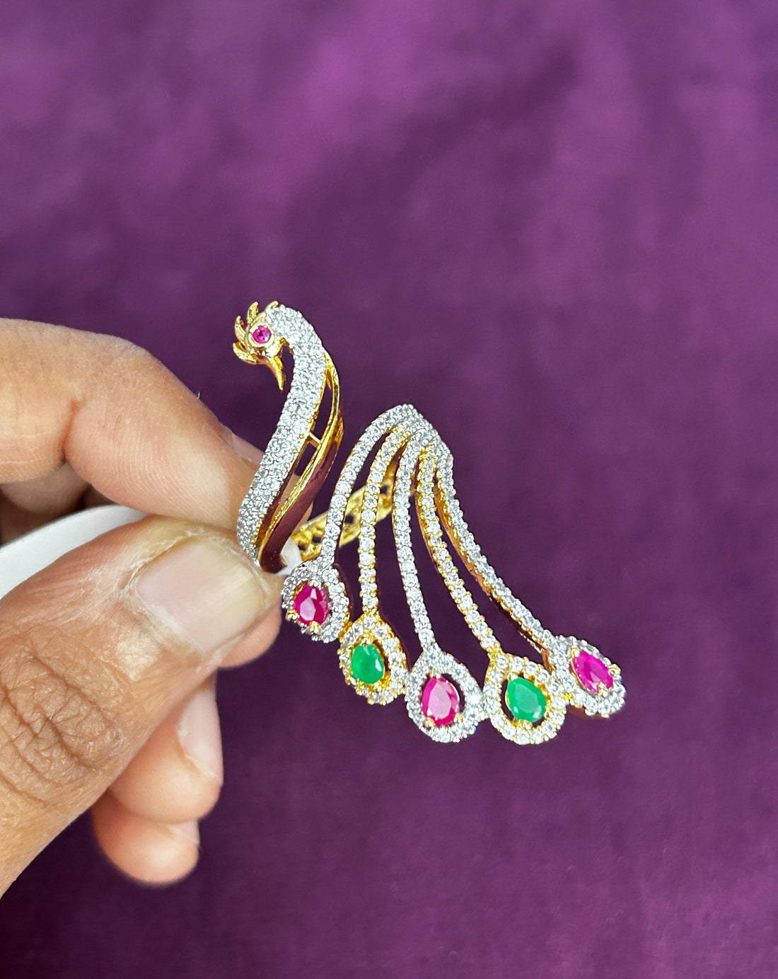 Mayura Grace Adjustable Peacock Statement Ring – Fit for All Fingers