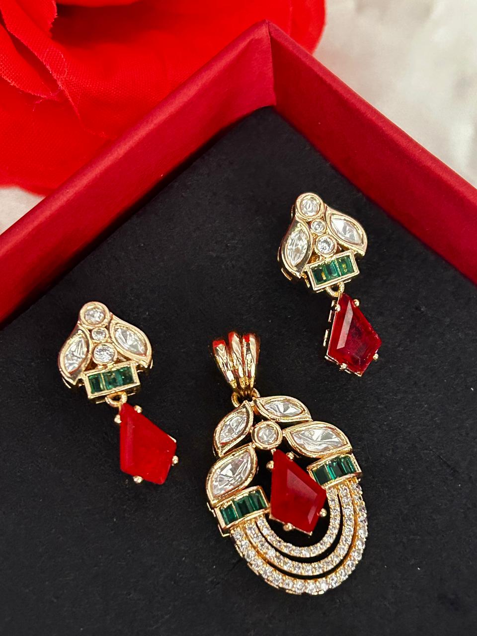 Marakata Grace Pendant Set – Emerald Green Stone Designer Jewellery Set