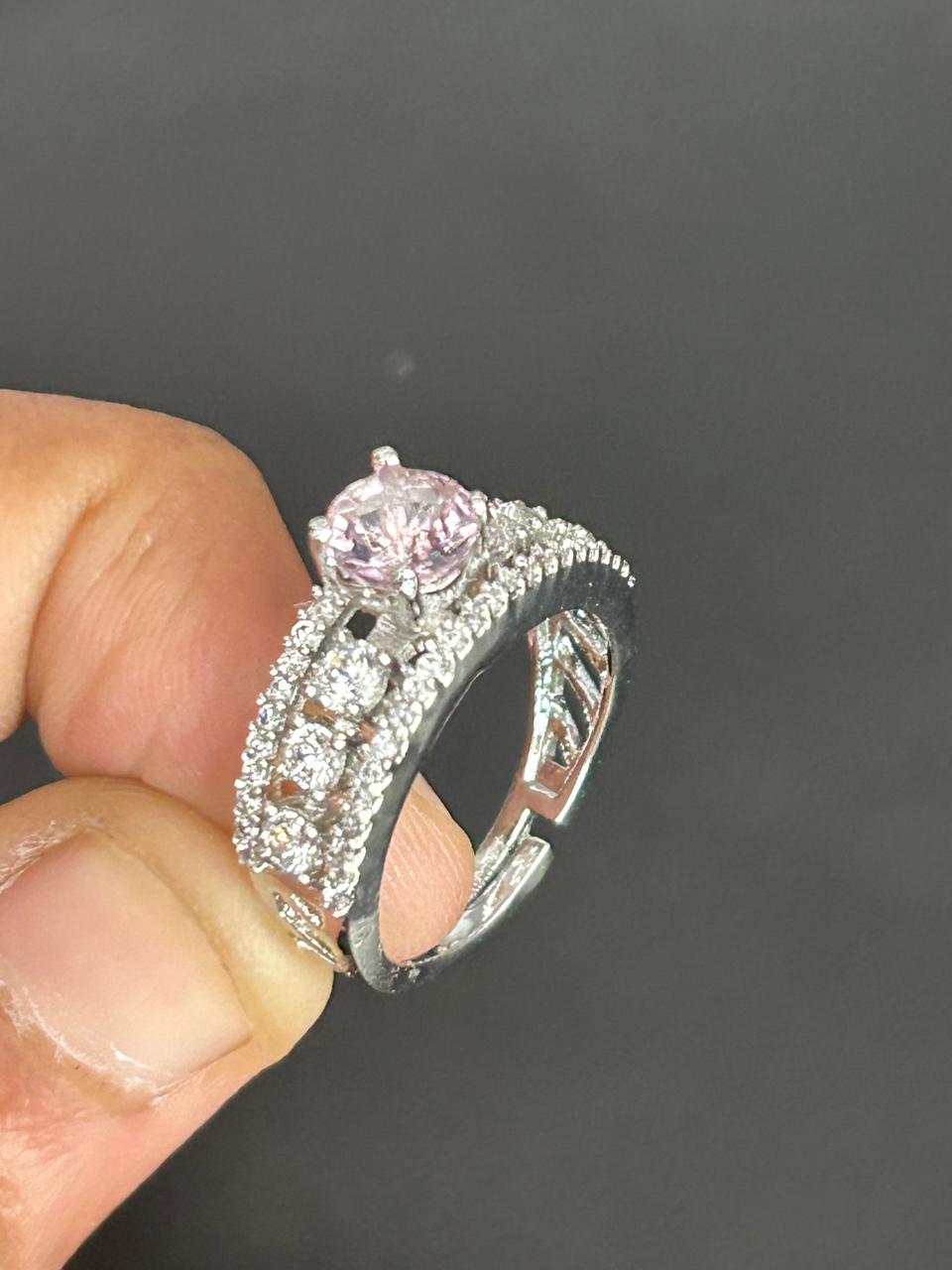 Premium Solitaire Diamond Look Ring Silver Plated Adjustable – 5 Color Variants