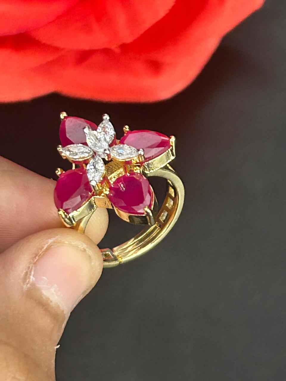Meher Emerald Blossom Adjustable Ring for Women