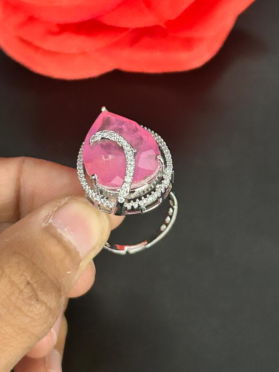 Noor-e-Ruby Adjustable Teardrop Ring for Women