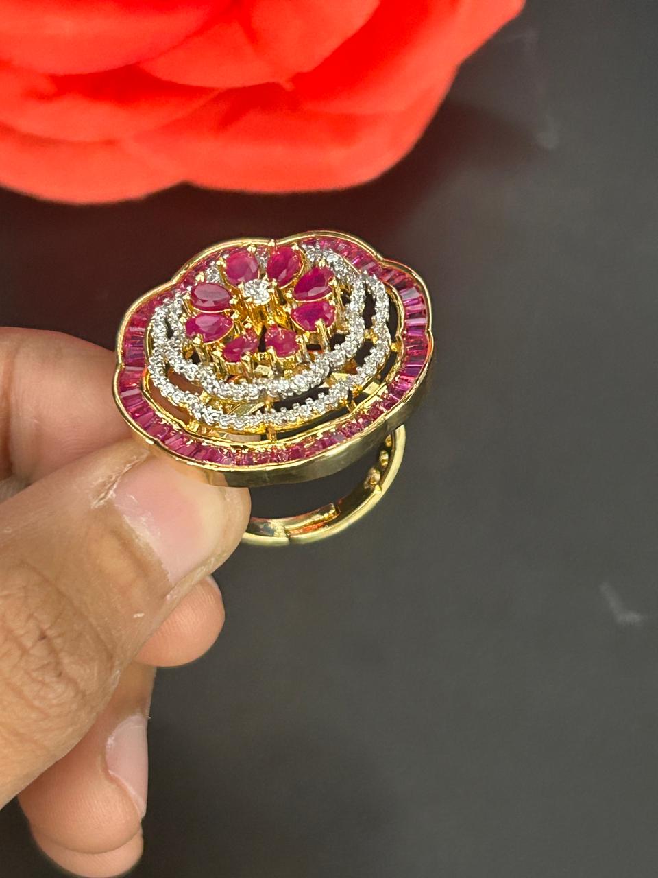 Zariya Royale Adjustable Ruby Stone Ring for Women