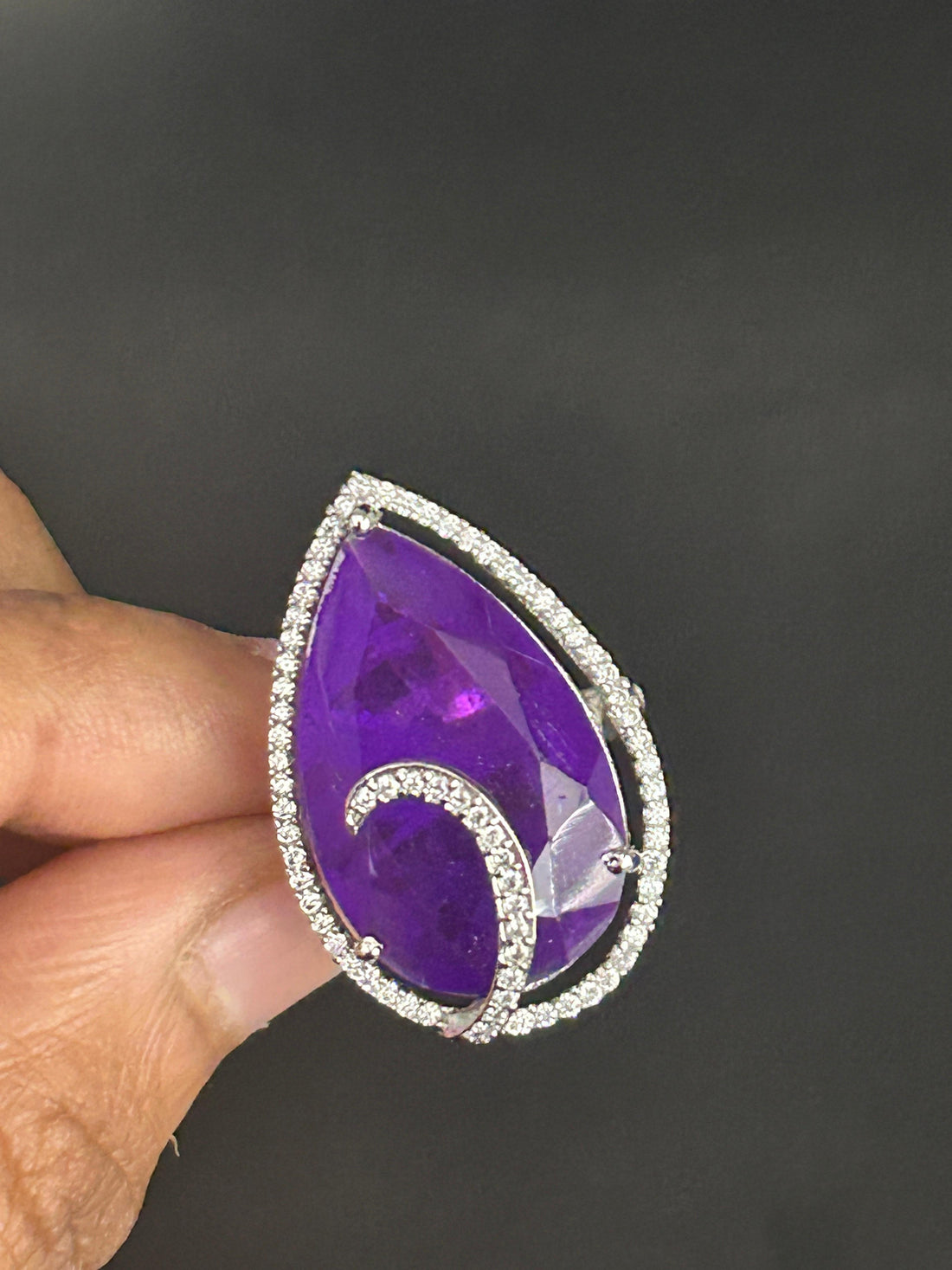Noor-e-Ruby Adjustable Teardrop Ring for Women