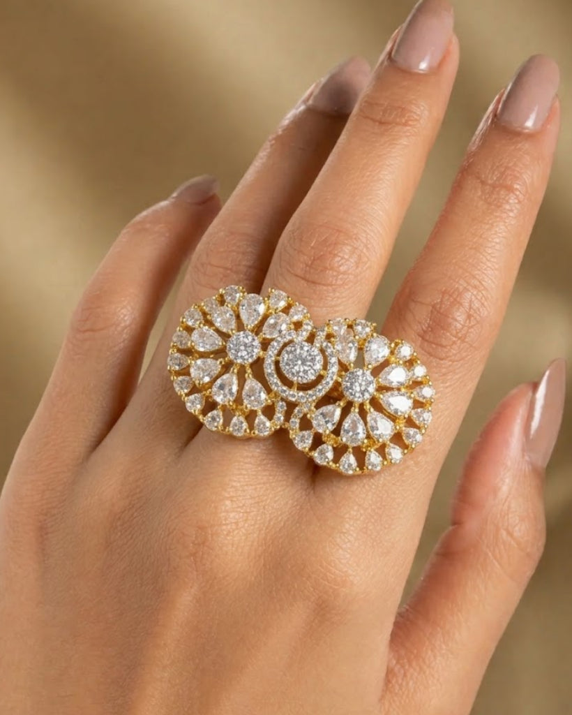 Noor Mahal Crystal Bloom Adjustable  Ring for Women