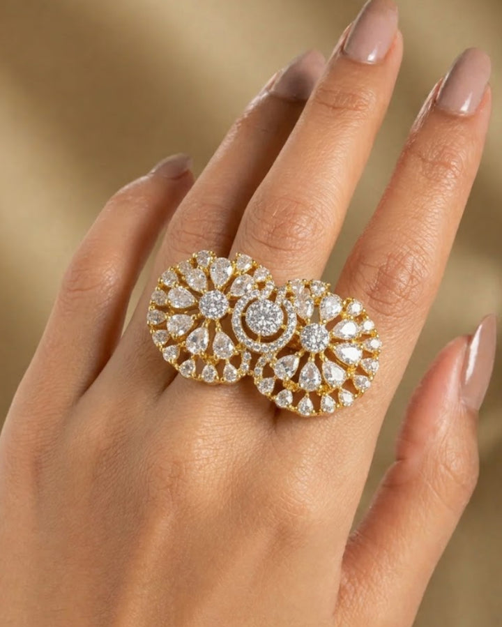 Noor Mahal Crystal Bloom Adjustable  Ring for Women