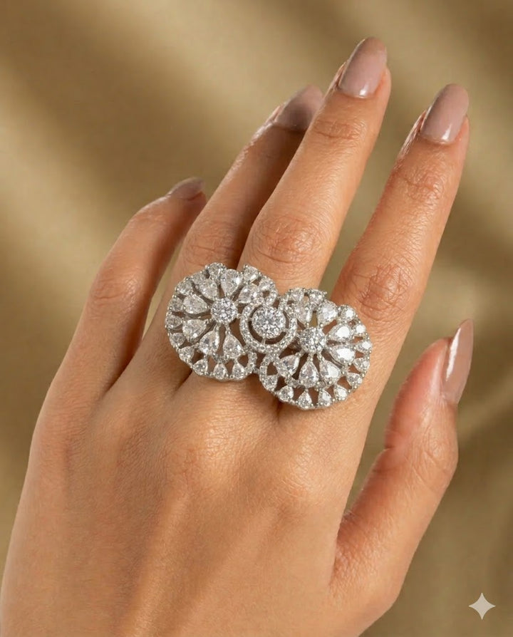 Noor Mahal Crystal Bloom Adjustable  Ring for Women