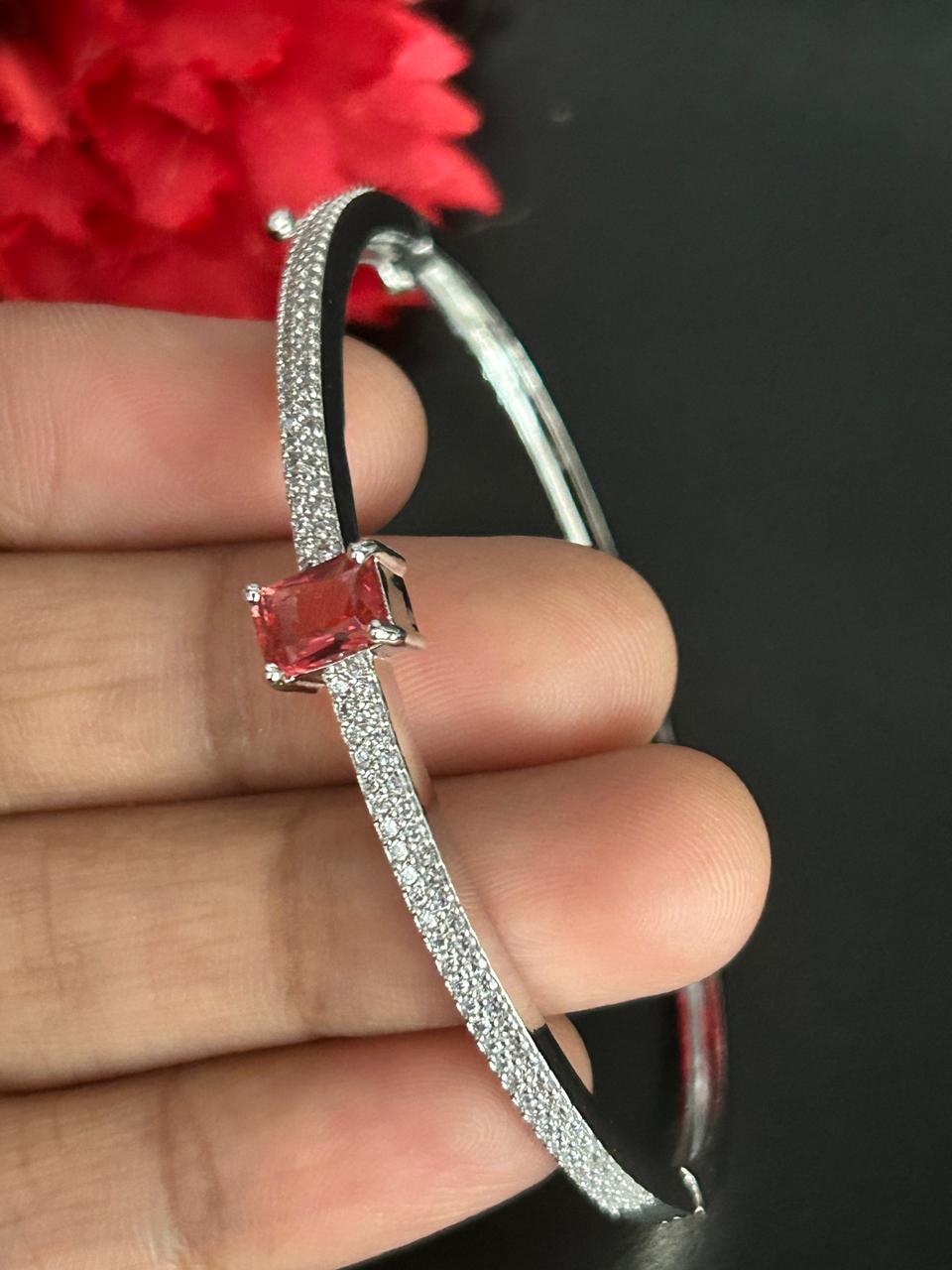 Minimal Openable Square Diamond Bracelet for Women | Silver Polish American Diamond Kada | Size 2.4 & 2.6