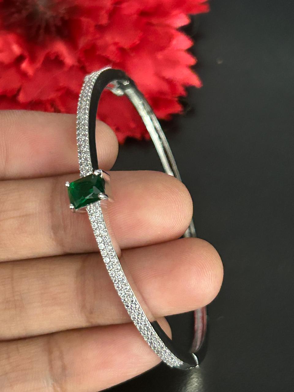 Minimal Openable Square Diamond Bracelet for Women | Silver Polish American Diamond Kada | Size 2.4 & 2.6