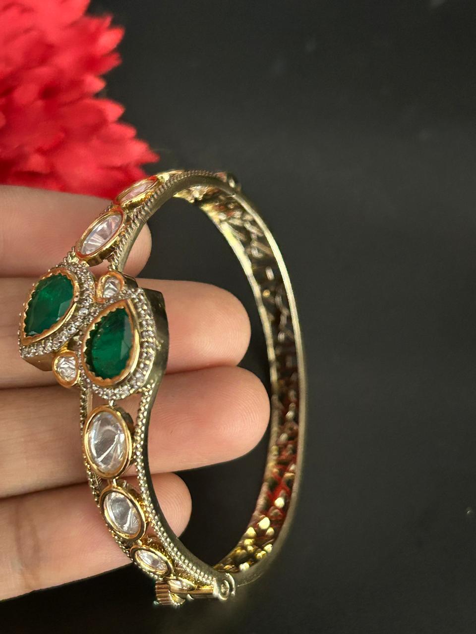 Ruhani Ruby Kundan Mossanite Openable  Kada for Women