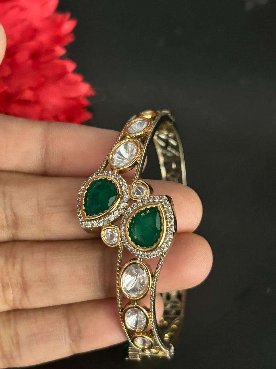 Ruhani Ruby Kundan Mossanite Openable  Kada for Women