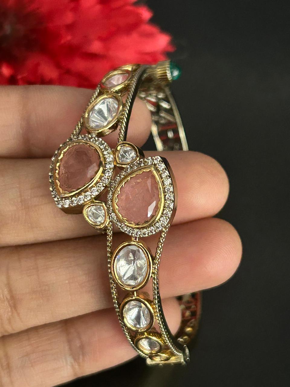 Ruhani Ruby Kundan Mossanite Openable  Kada for Women