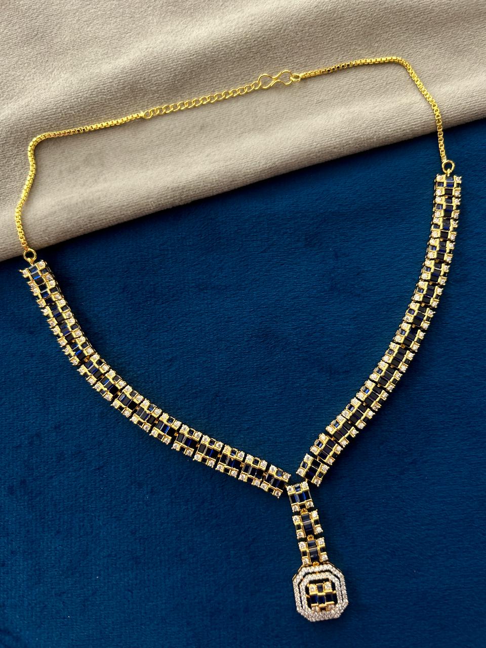 Panna Viraasat Green Stone Diamond Look Necklace Set with Earrings | Gold Tone Party Jewellery
