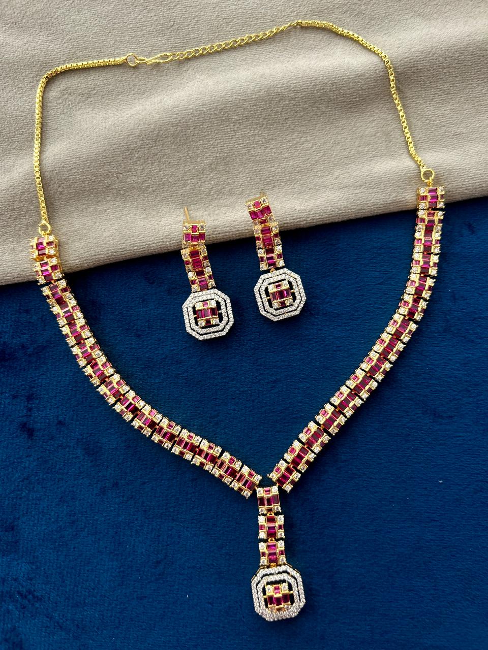 Panna Viraasat Green Stone Diamond Look Necklace Set with Earrings | Gold Tone Party Jewellery