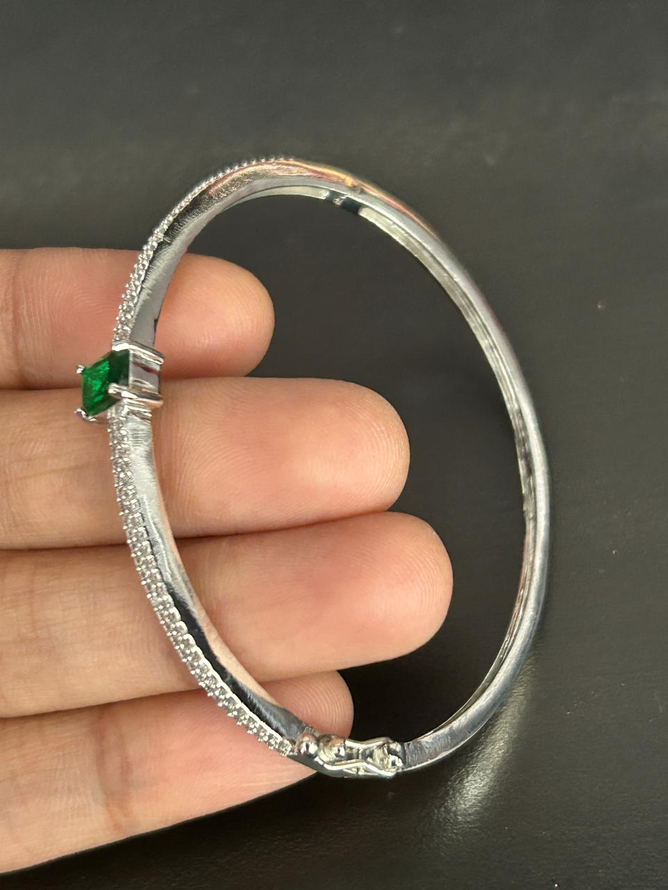 Minimal Openable Square Diamond Bracelet for Women | Silver Polish American Diamond Kada | Size 2.4 & 2.6
