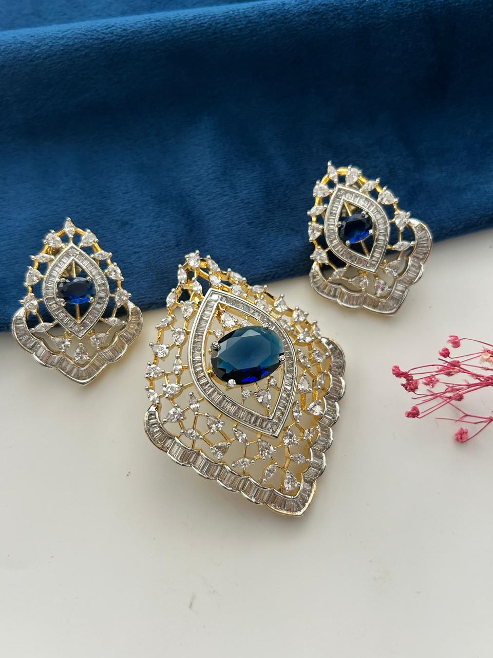 Royal Drop Designer Pendant Set – Ruby & Emerald Stone Diamond Look Jewellery Set