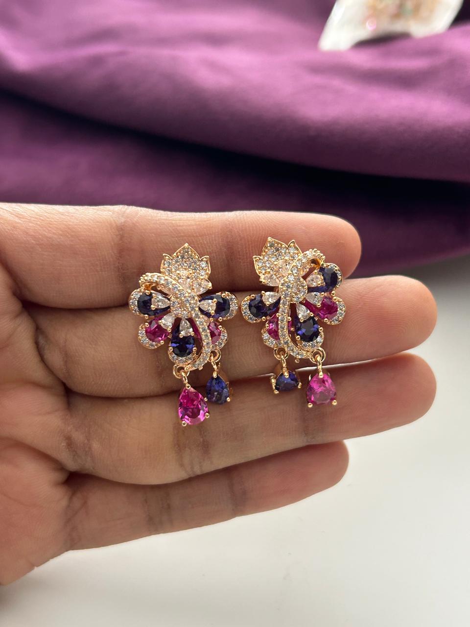 Mayurika Multicolor Floral Drop Earrings | Elegant CZ Party Wear Earrings