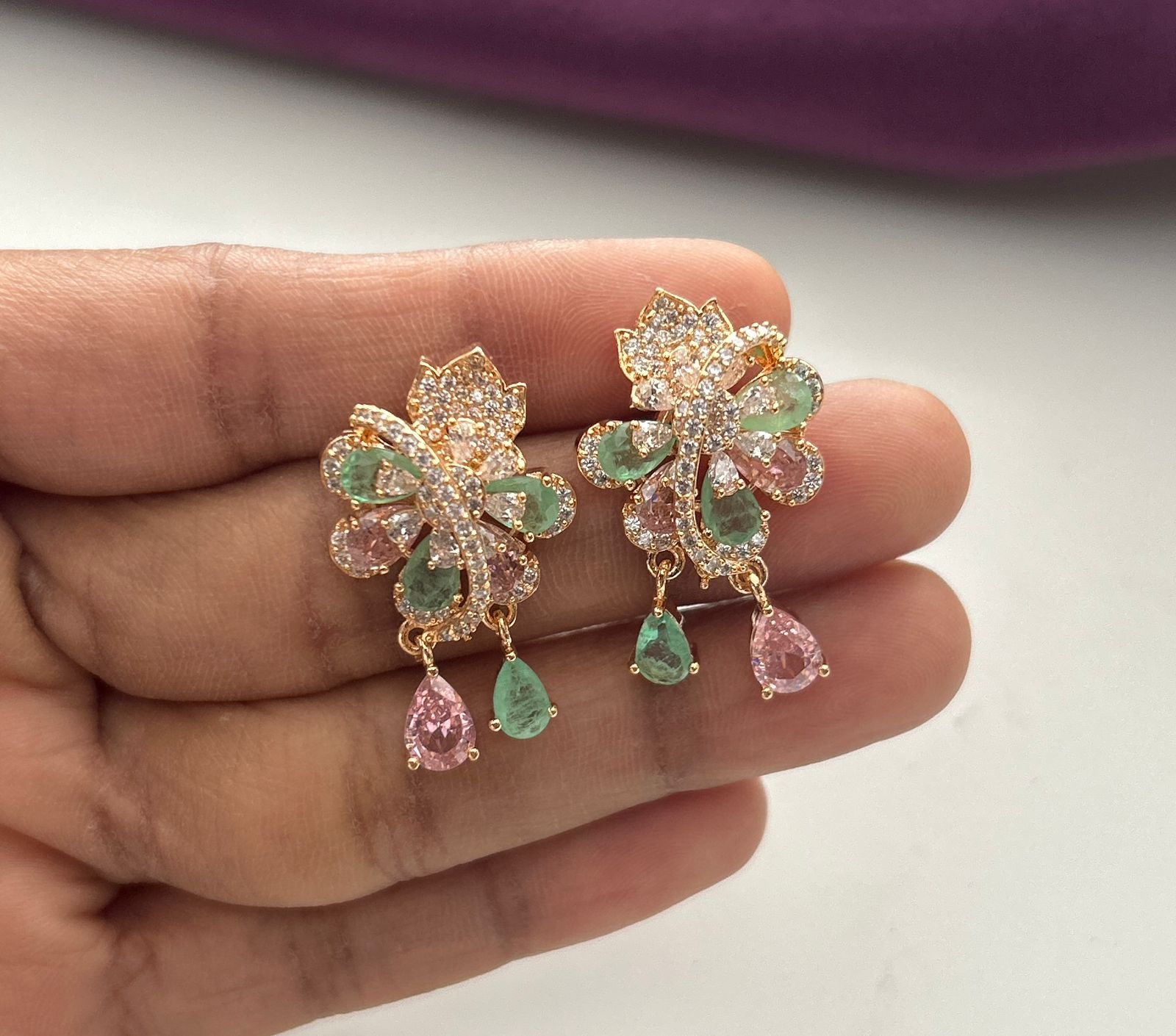 Mayurika Multicolor Floral Drop Earrings | Elegant CZ Party Wear Earrings