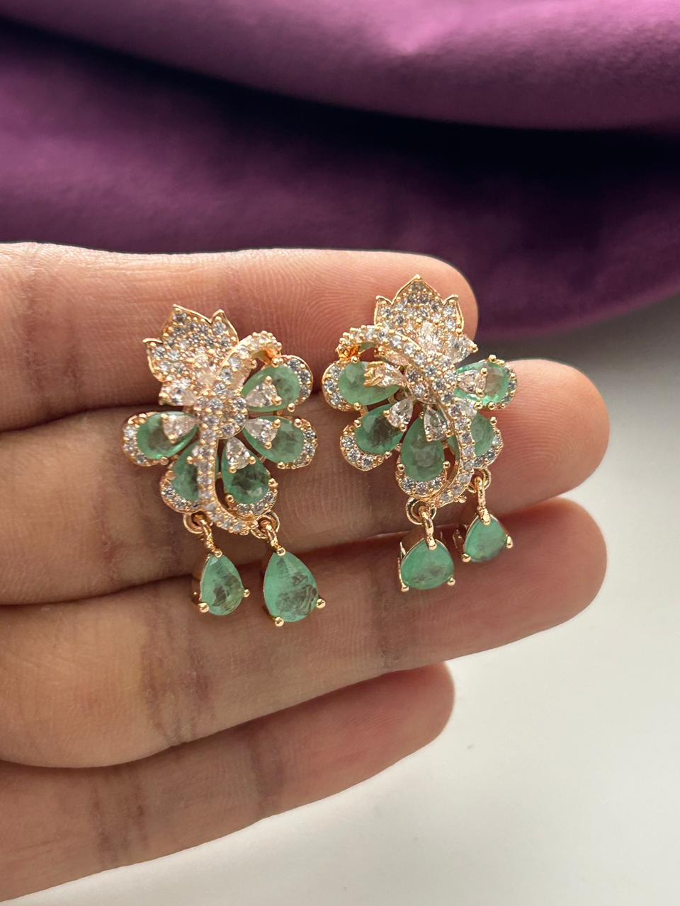 Mayurika Multicolor Floral Drop Earrings | Elegant CZ Party Wear Earrings