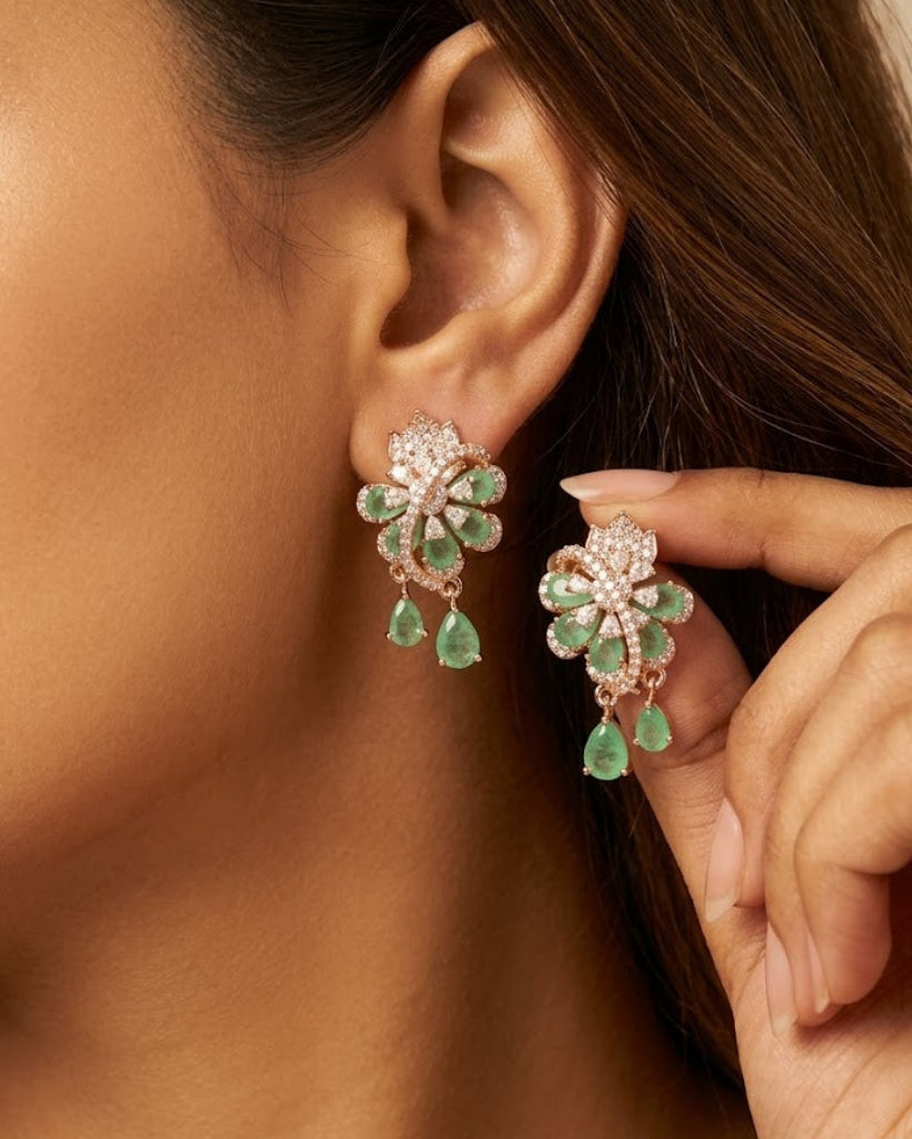 Mayurika Multicolor Floral Drop Earrings | Elegant CZ Party Wear Earrings