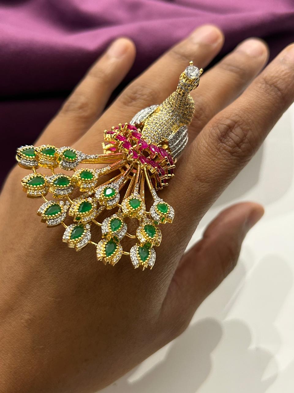Mayurika Mor Designer Peacock Adjustable Ring