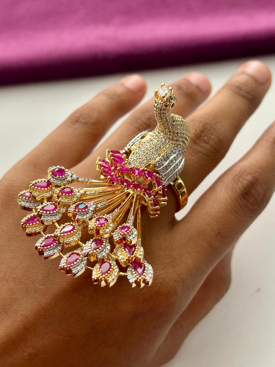 Mayurika Mor Designer Peacock Adjustable Ring