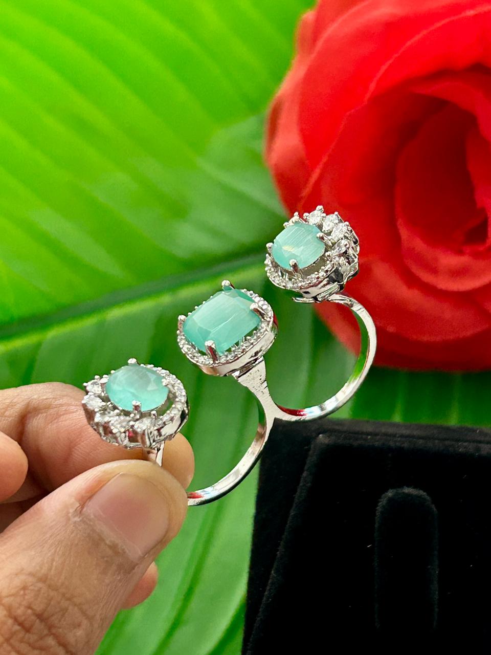 Meher Luxe Stone Adjustable Ring Trio – Elegant Crystal Statement Rings