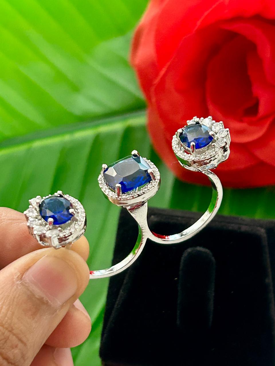 Meher Luxe Stone Adjustable Ring Trio – Elegant Crystal Statement Rings