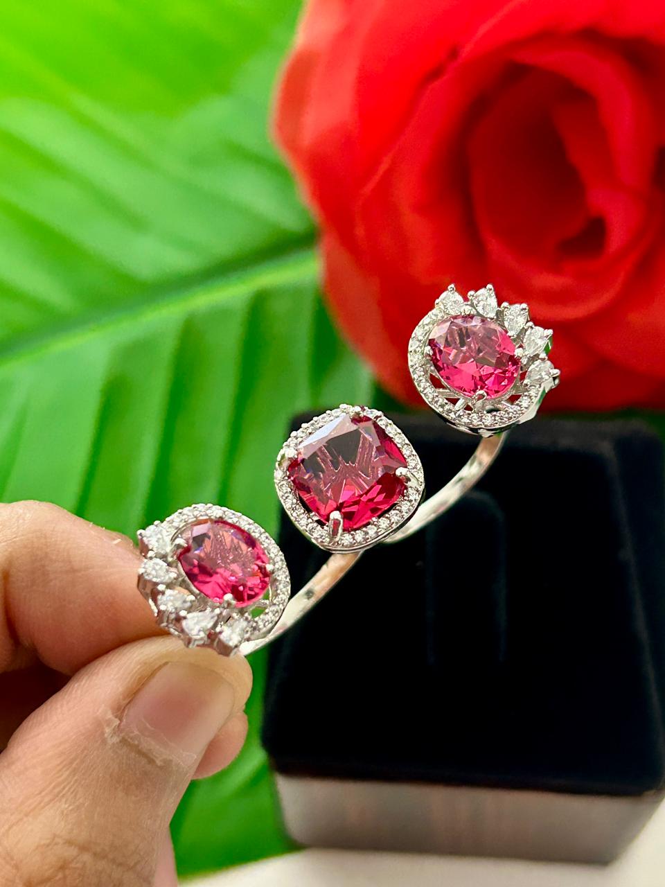 Meher Luxe Stone Adjustable Ring Trio – Elegant Crystal Statement Rings