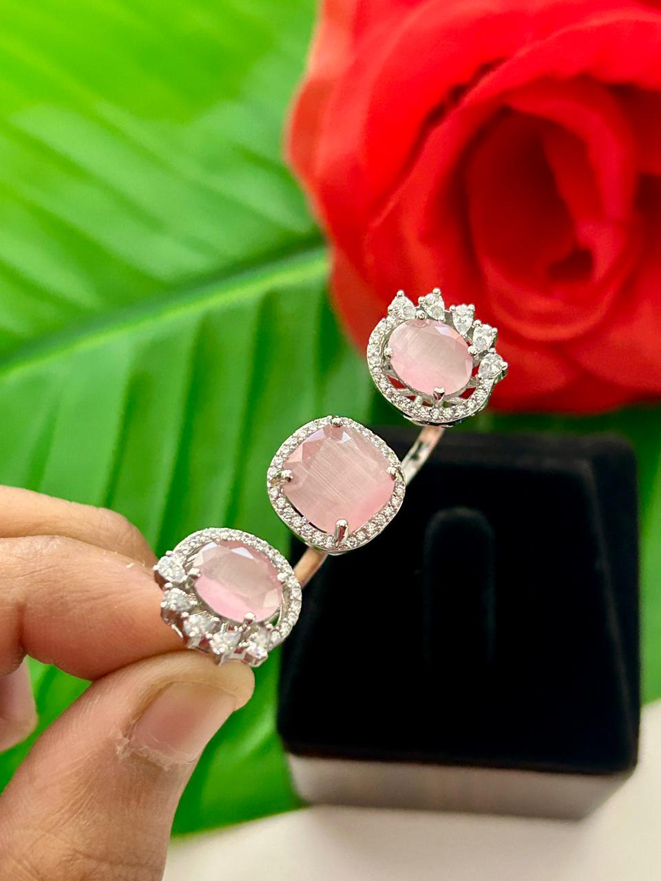 Meher Luxe Stone Adjustable Ring Trio – Elegant Crystal Statement Rings