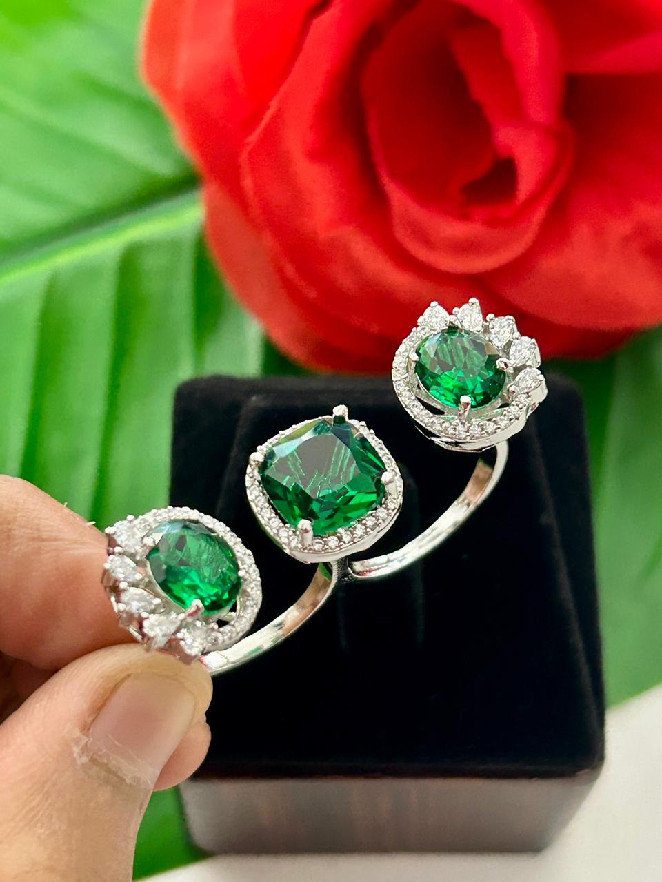 Meher Luxe Stone Adjustable Ring Trio – Elegant Crystal Statement Rings