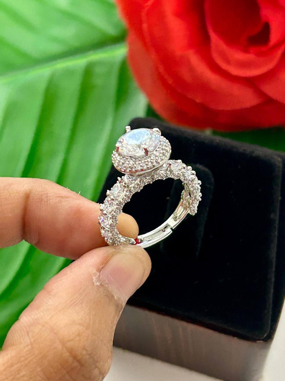 Noorika Solitaire AD Ring for Women Gold Tone Adjustable Designer Ring